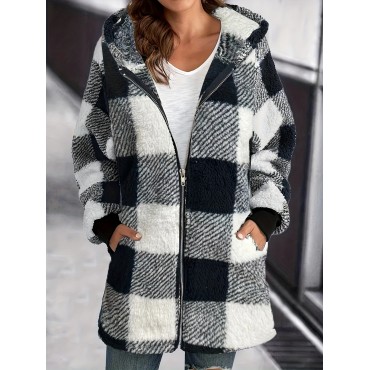 Plaid Print Hooded J...