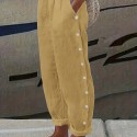 Side Button Solid Pants, Casual Simple Wide Leg Pants, Women's Clothing