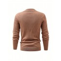 Solid Chic Knit Shirt, Men's Casual Lapel Slightly Stretch V-Neck Pullover Sweater For Autumn Winter