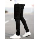 Slim Fit Cotton Jeans, Men's Casual Solid Color Mid Stretch Denim Pants For Spring Summer