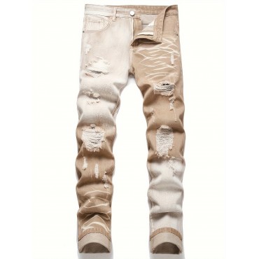 Vintage Style Skinny Ripped Jeans, Men's Casual Street Style Jeans
